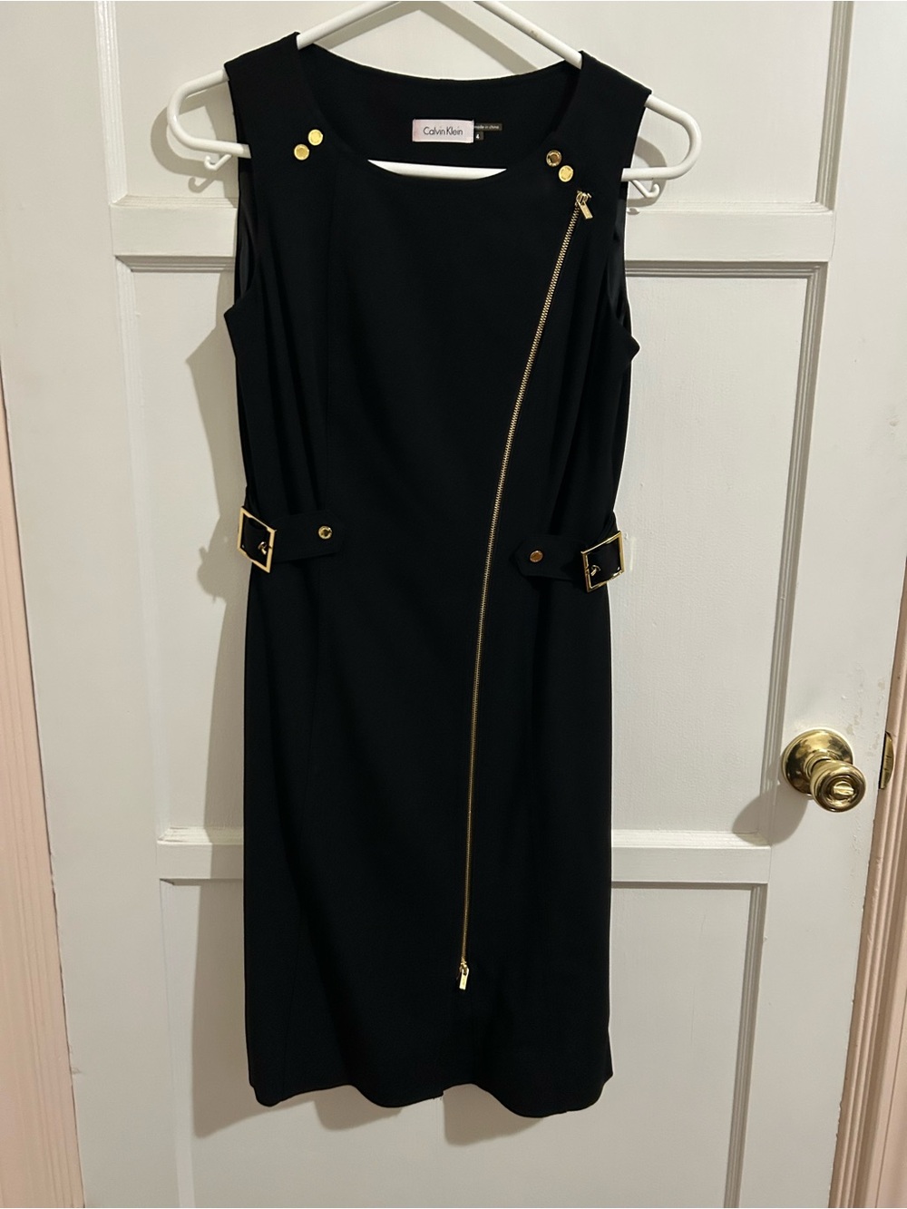 Calvin Klein Moto Black Gold Hardware Dress sz 4